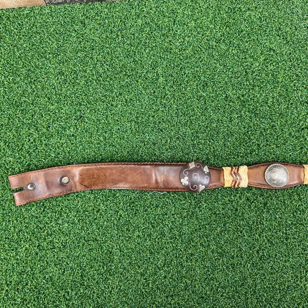 Vintage Tony Lama Western‎ Leather Belt Woven Straw Concho Boho Cowgirl Belt 44